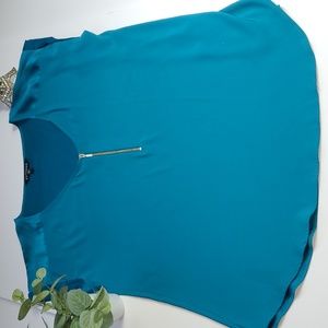 Express blue silky blouse with short sleeves - Size L - #1-0158